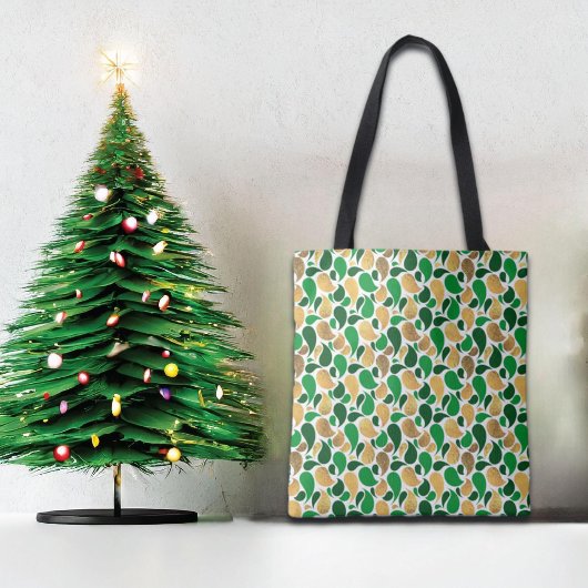 Groen en Goud Glitter Feestelijke Patroon Fusion Tote Bag