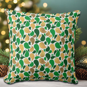 Groen en Goud Glitter Festive Patroon Fusie Kussen