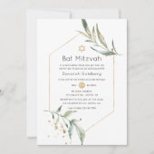 Groen en Goud Glitter Geometrische Bat Mitzvah Kaart (Voorkant)