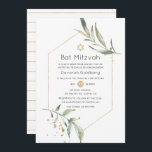 Groen en Goud Glitter Geometrische Bat Mitzvah Kaart<br><div class="desc">Waterverf floral greenery bat mitzvah nodigt in pasteltinten uit met gouden geometrische lijsten die aan uw specificaties kunnen worden aangepast.</div>