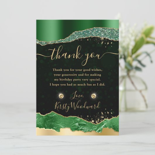 Groen en Goud Glitter Glam Tears Verjaardag Bedankkaart (Staand voorkant)