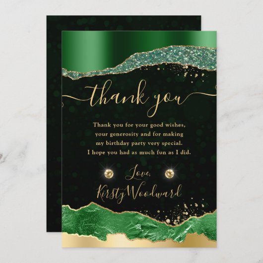 Groen en Goud Glitter Glam Tears Verjaardag Bedankkaart (Voorkant / Achterkant)