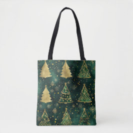 GROEN EN GOUD GLITTER KIJKEN KERSTBOMEN TOTE BAG