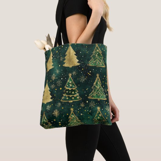 GROEN EN GOUD GLITTER KIJKEN KERSTBOMEN TOTE BAG (Dichtbij)
