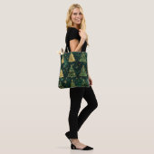GROEN EN GOUD GLITTER KIJKEN KERSTBOMEN TOTE BAG (Op model)