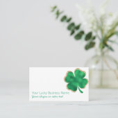Groen en Goud Glitter Lucky Four Leaf Clover Visitekaartje (Staand voorkant)