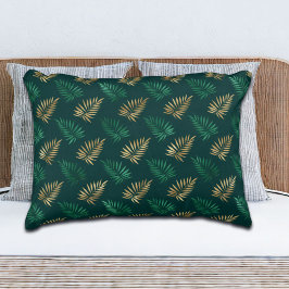 Groen en Goud Glitter op Tropische Bladeren Rond Accent Kussen