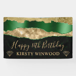 Groen en goud glitters glamour rand Sweet Sixteen Spandoek