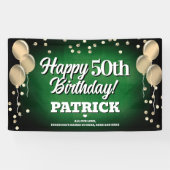 Groen en goud Happy Birthday Banner (Horizontaal)