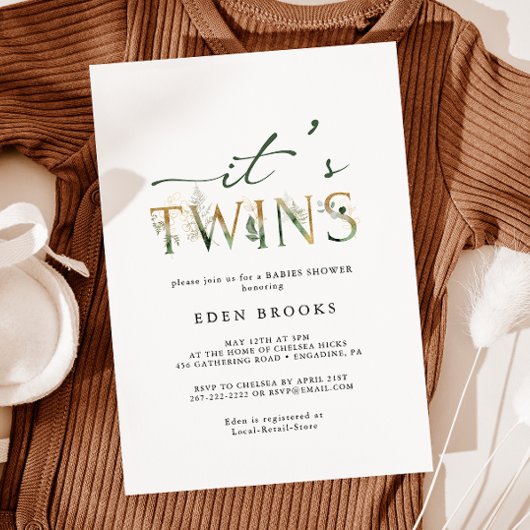 Groen en Goud Het is Twins Baby shower Kaart