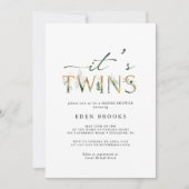Groen en Goud Het is Twins Baby shower Kaart (Voorkant)