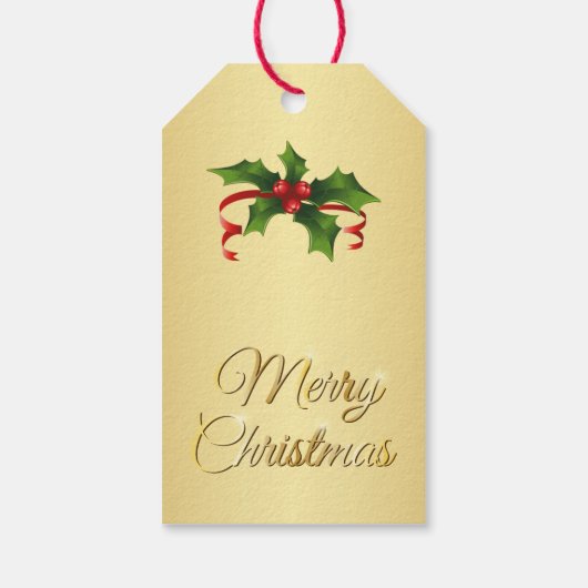 Groen en goud Holly Vrolijk Kerstfeest Cadeaulabel (Achterkant)