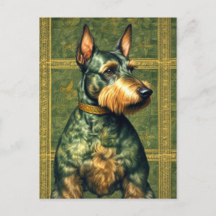 Groen en Goud Hond Retro Style Art Briefkaart
