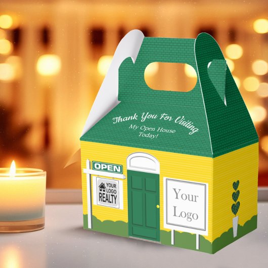 Groen en Goud Houten Teken Realtor Open Huis Bedankdoosjes