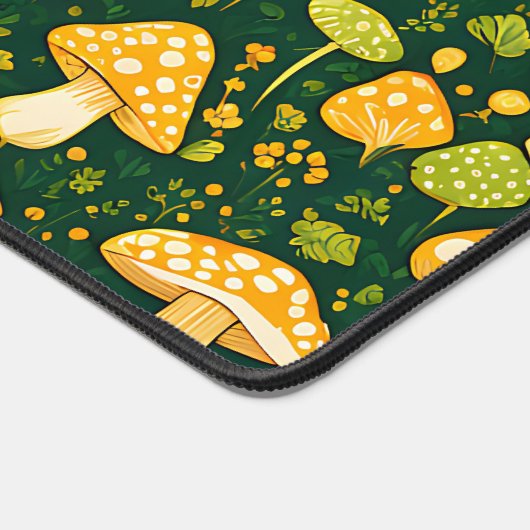 Groen en goud huisje kern bloem en paddenstoel bureaumat (Hoek)