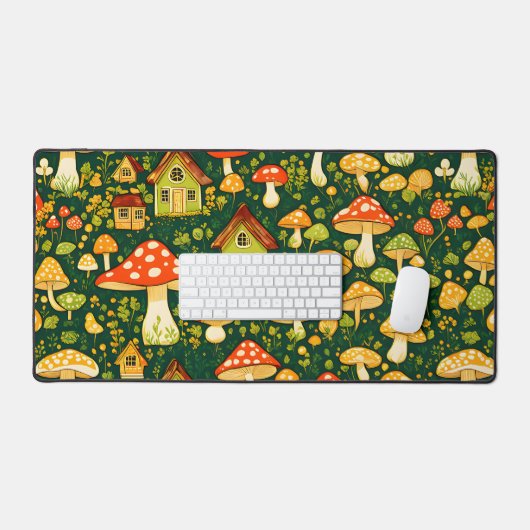 Groen en goud huisje kern bloem en paddenstoel bureaumat (Keyboard & Muis)