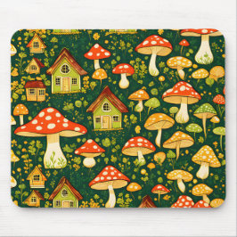 Groen en goud huisje kern bloem en paddenstoel muismat