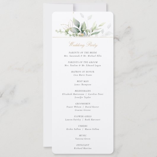 Groen en Goud Huwelijksceremonie Programma (Achterkant)