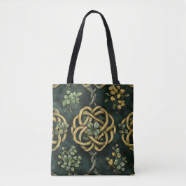 GROEN EN GOUD IERSE KELTISCHE KNOOPPATRONEN TOTE BAG