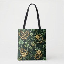 GROEN EN GOUD IERSE KELTISCHE KNOOPPATRONEN TOTE BAG