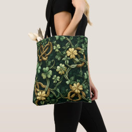 GROEN EN GOUD IERSE KELTISCHE KNOOPPATRONEN TOTE BAG