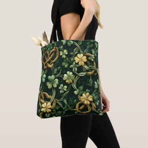 GROEN EN GOUD IERSE KELTISCHE KNOOPPATRONEN TOTE BAG