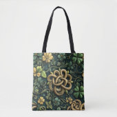 GROEN EN GOUD IERSE KELTISCHE KNOOPPATRONEN TOTE BAG (Voorkant)