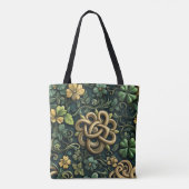 GROEN EN GOUD IERSE KELTISCHE KNOOPPATRONEN TOTE BAG (Achterkant)