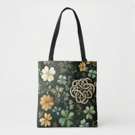 GROEN EN GOUD IERSE KELTISCHE KNOOPPATRONEN TOTE BAG
