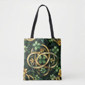 GROEN EN GOUD IERSE KELTISCHE KNOOPPATRONEN TOTE BAG (Voorkant)