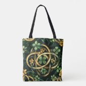 GROEN EN GOUD IERSE KELTISCHE KNOOPPATRONEN TOTE BAG (Achterkant)