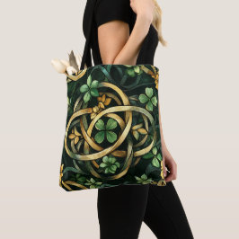 GROEN EN GOUD IERSE KELTISCHE KNOOPPATRONEN TOTE BAG