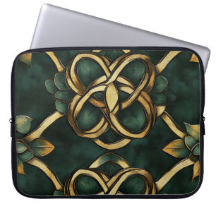 GROEN EN GOUD IERSE KELTISCHE KNOPEN EN SHAMROCKS LAPTOP SLEEVE