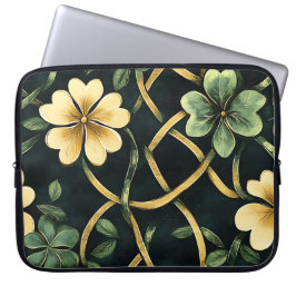 GROEN EN GOUD IERSE KELTISCHE KNOPEN EN SHAMROCKS LAPTOP SLEEVE
