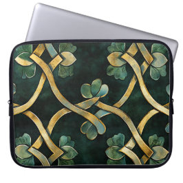 GROEN EN GOUD IERSE KELTISCHE KNOPEN EN SHAMROCKS LAPTOP SLEEVE