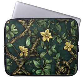 GROEN EN GOUD IERSE KELTISCHE KNOPEN EN SHAMROCKS LAPTOP SLEEVE