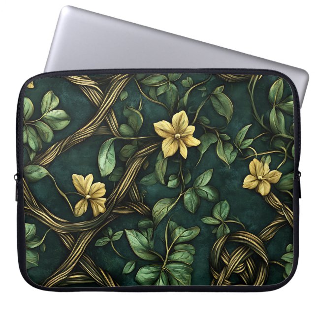GROEN EN GOUD IERSE KELTISCHE KNOPEN EN SHAMROCKS LAPTOP SLEEVE (Voorkant)
