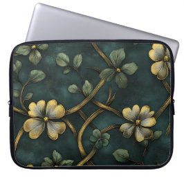 GROEN EN GOUD IERSE KELTISCHE KNOPEN EN SHAMROCKS LAPTOP SLEEVE