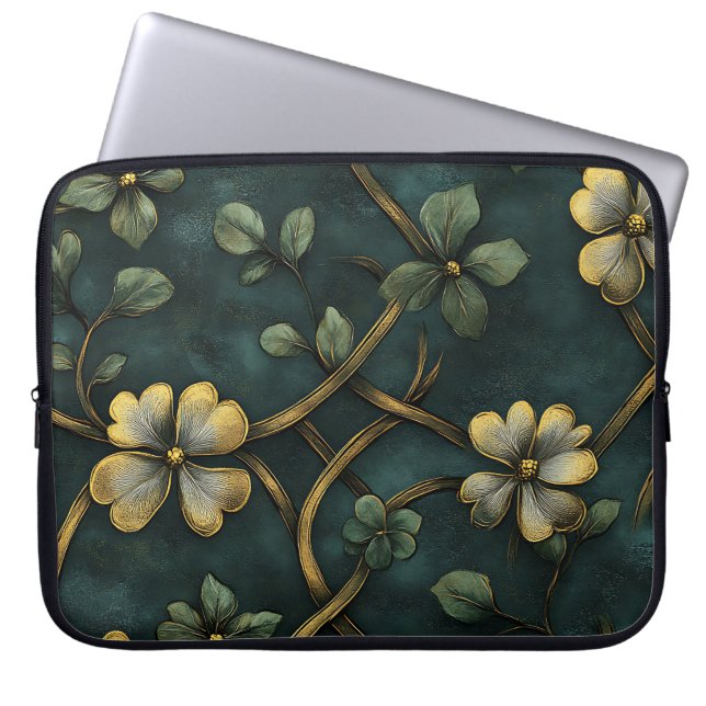 GROEN EN GOUD IERSE KELTISCHE KNOPEN EN SHAMROCKS LAPTOP SLEEVE (Voorkant)