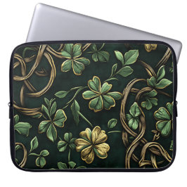 GROEN EN GOUD IERSE KELTISCHE KNOPEN EN SHAMROCKS LAPTOP SLEEVE