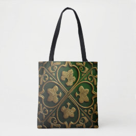 GROEN EN GOUD IERSE KELTISCHE KNOPEN TOTE BAG