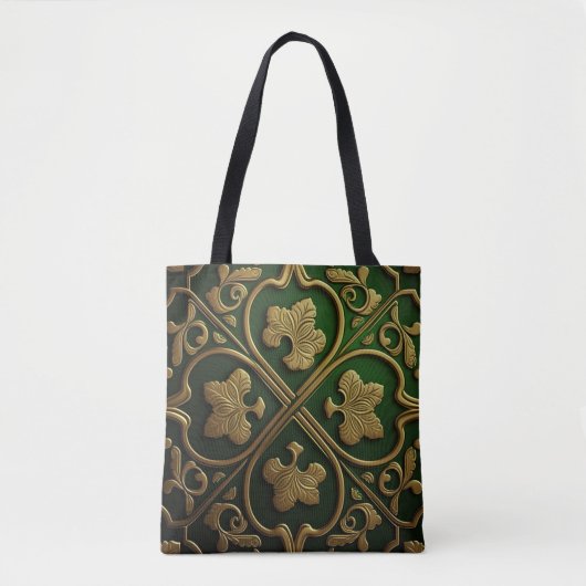 GROEN EN GOUD IERSE KELTISCHE KNOPEN TOTE BAG (Voorkant)