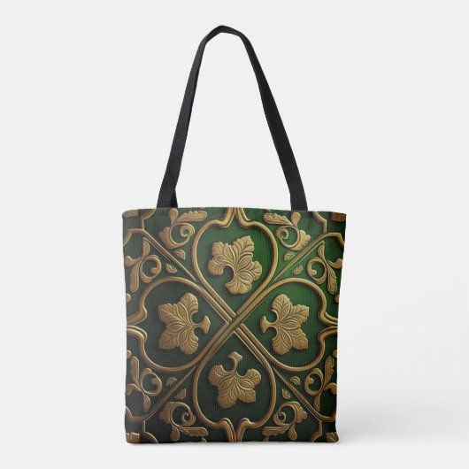 GROEN EN GOUD IERSE KELTISCHE KNOPEN TOTE BAG (Achterkant)