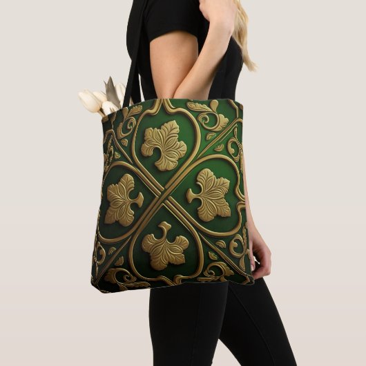GROEN EN GOUD IERSE KELTISCHE KNOPEN TOTE BAG (Dichtbij)