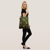 GROEN EN GOUD IERSE KELTISCHE KNOPEN TOTE BAG (Op model)
