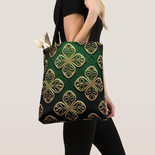 GROEN EN GOUD IERSE KELTISCHE KNOPEN TOTE BAG (Dichtbij)
