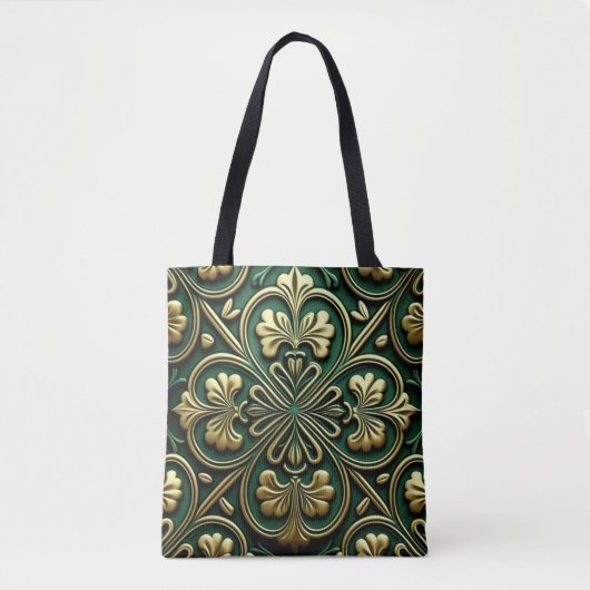 GROEN EN GOUD IERSE KELTISCHE KNOPEN TOTE BAG (Voorkant)