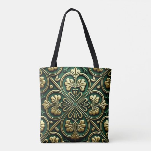 GROEN EN GOUD IERSE KELTISCHE KNOPEN TOTE BAG (Achterkant)