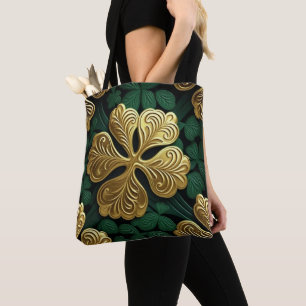 GROEN EN GOUD IERSE KELTISCHE KNOPEN TOTE BAG