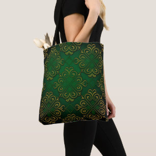 GROEN EN GOUD IERSE KELTISCHE KNOPEN TOTE BAG